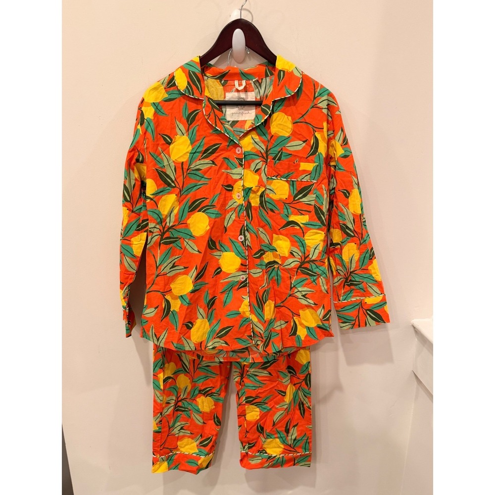 Printfresh Lemon Zest Organic Cotton Pajama Set Orange Yellow Small